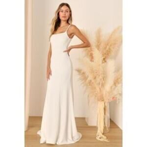 Lulus Blessed Romance Sleeveless Button Back Mermaid Maxi Dress White Medium M